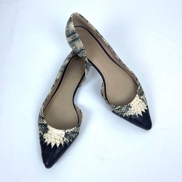 Tory Burch D'Orsay Leather Snakeskin Pointed Toe Open Side Flats Size 9M - Picture 11 of 11